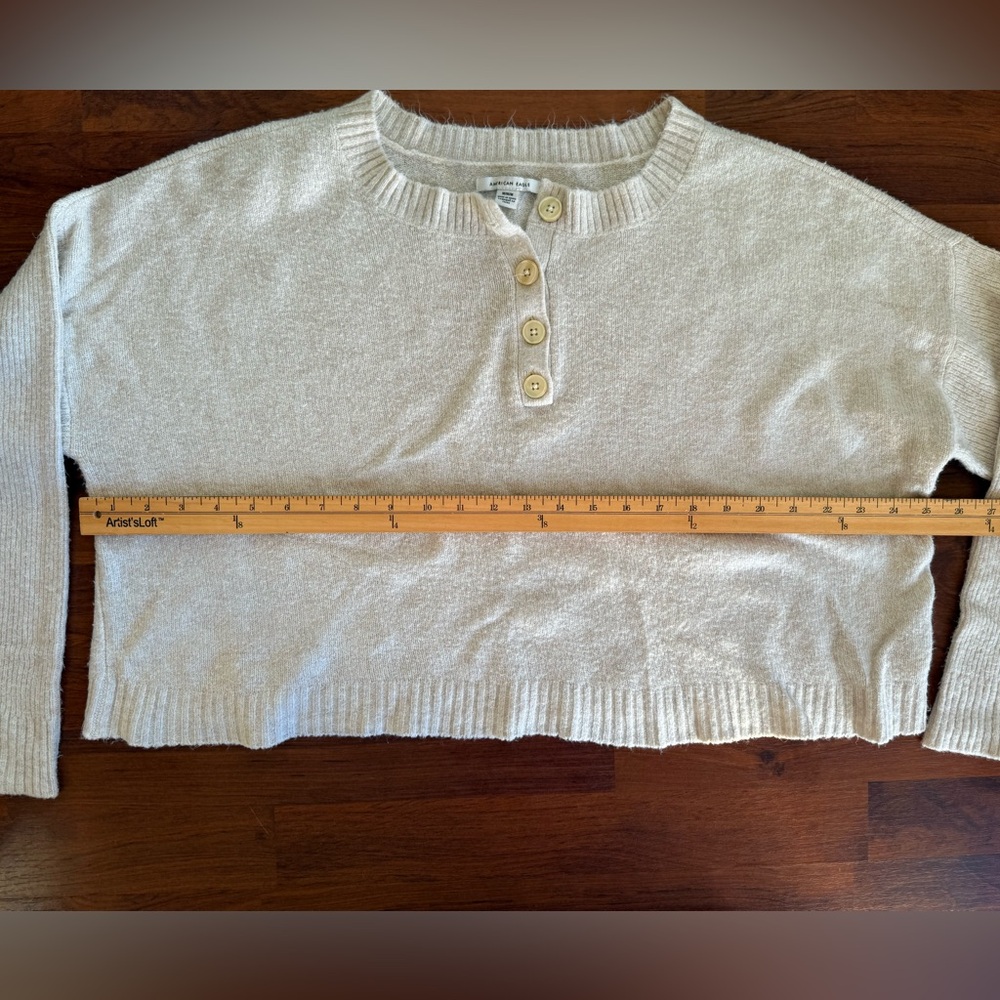 American Eagle Crop Cream Sweater with Button‎ Detail - Picture 3 of 7
